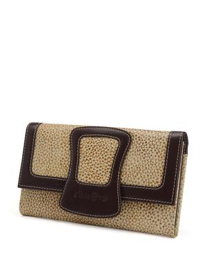 Brown and beige snap button clutch - 10679 - Standard Image - 2