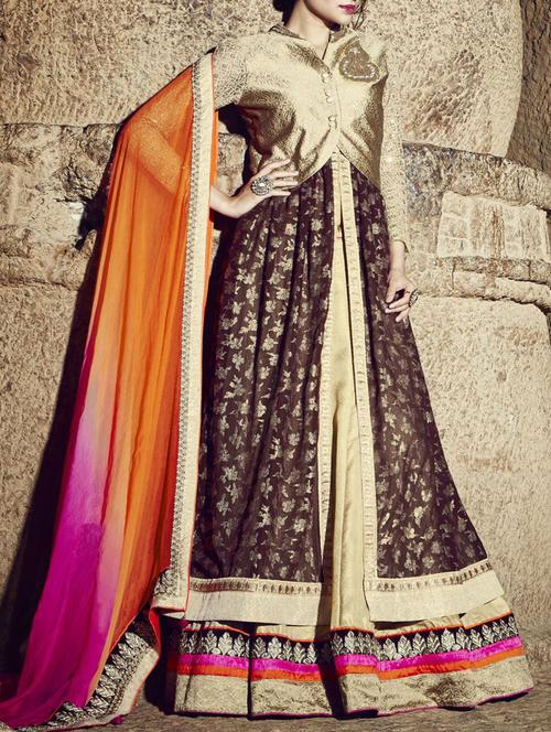 golden faux georgette lehenga - 10680598 - Standard Image - 1