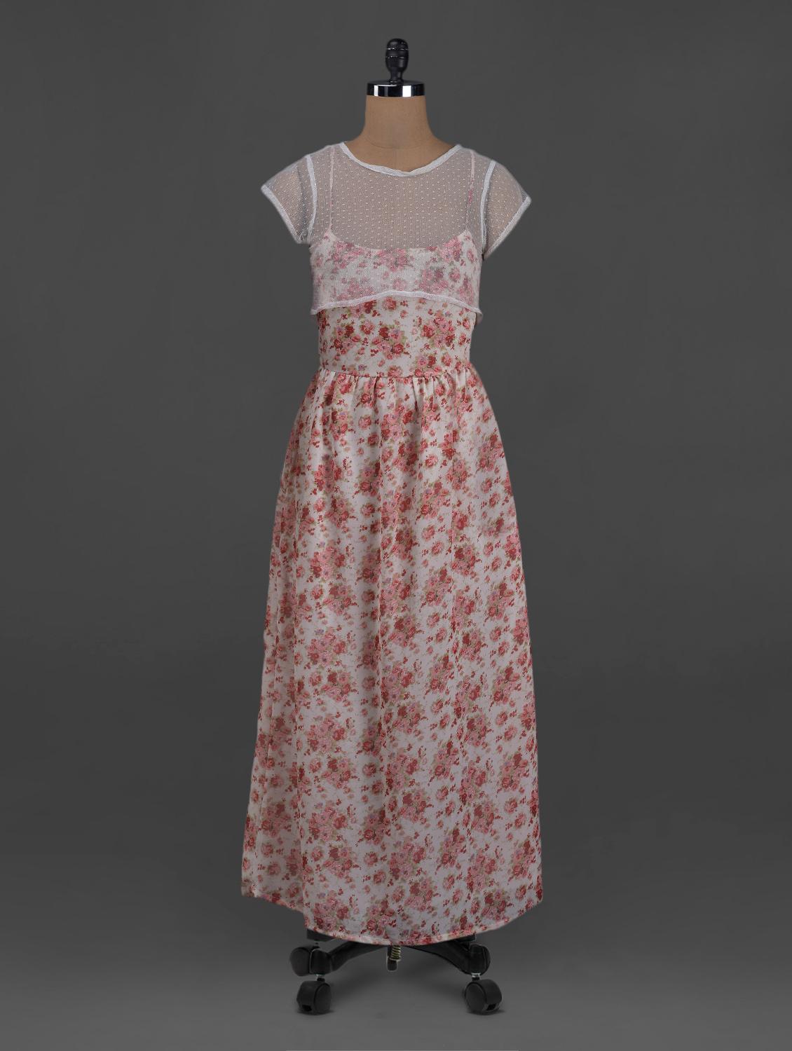 Floral Printed Short Sleeves Polyester Maxi Dress - Belle Fille