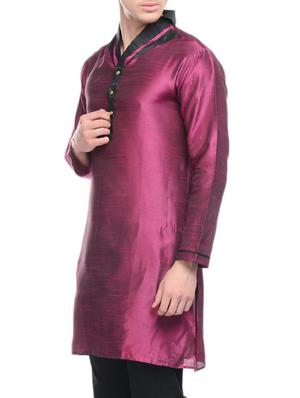 purple solid silk long kurta - 10700049 - Standard Image - 2
