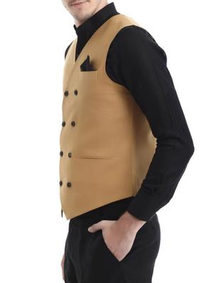 brown linen waist coat - 10700961 - Standard Image - 2