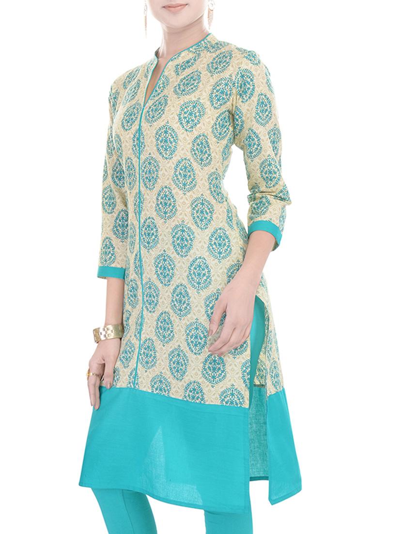 blue cotton kurta - 10710761 - Zoom Image - 2