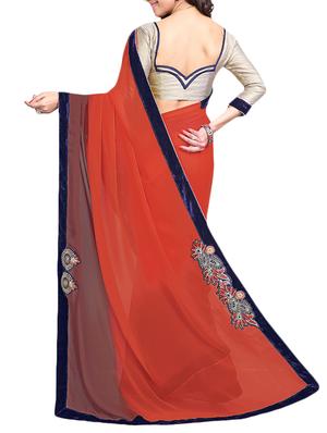 orange faux georgette saree - 10721998 - Standard Image - 2