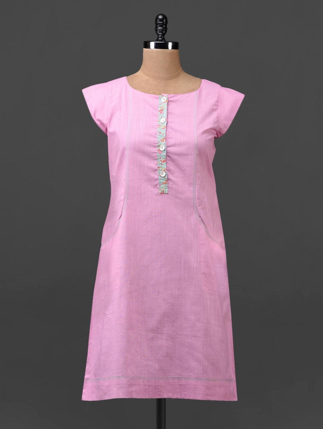 Pink Plain Solid Cotton Linen Tunic - Tissu