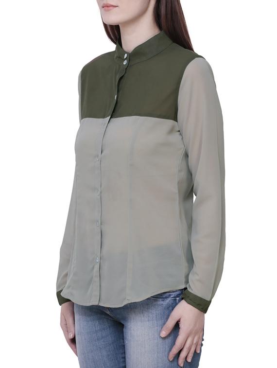 solid green poly georgette shirt - 10740864 - Zoom Image - 2