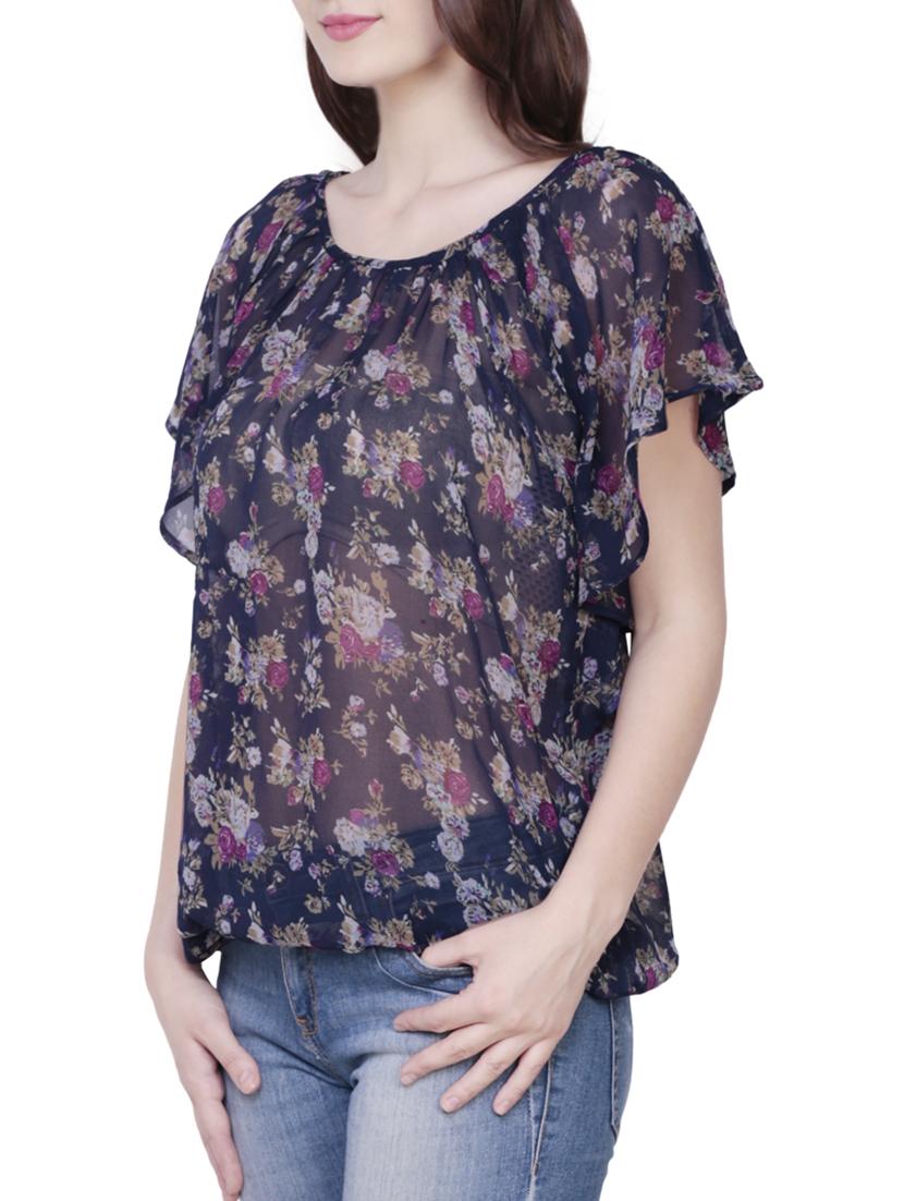 blue printed boxy top - 10740868 - Zoom Image - 2