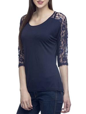 navy blue viscose crop top - 10743732 - Standard Image - 2