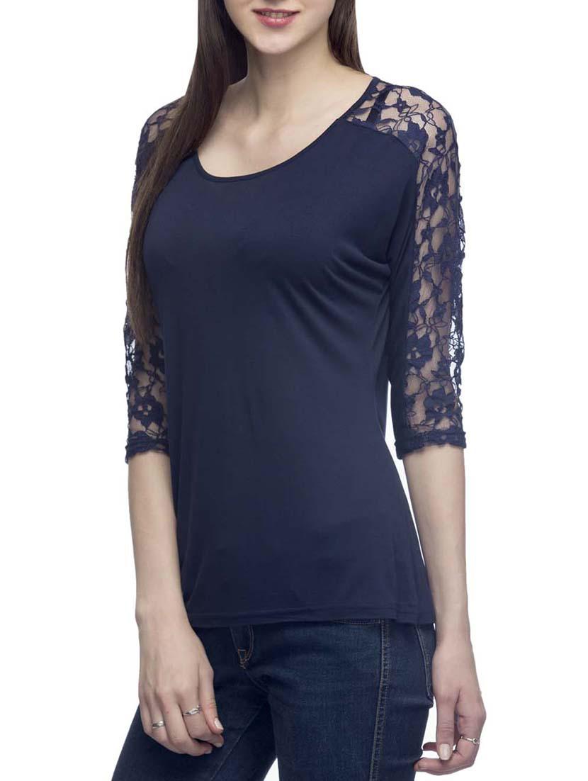 navy blue viscose crop top - 10743732 - Zoom Image - 2