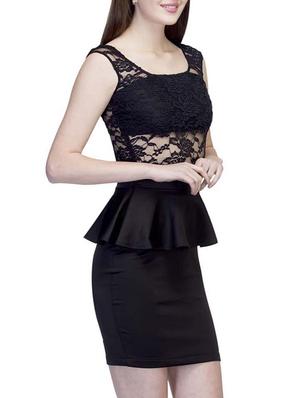 floral mesh laced peplum dress - 10743742 - Standard Image - 2