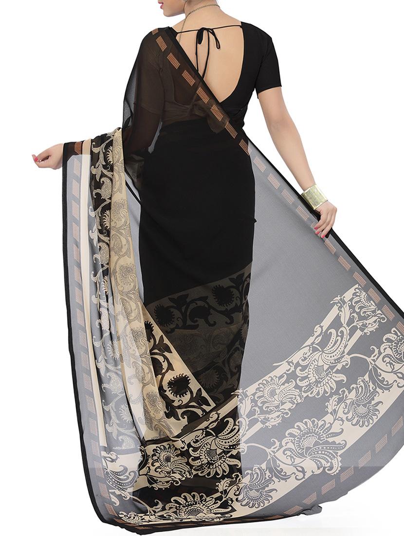 black georgette printed saree with blouse - 10764753 - Zoom Image - 2