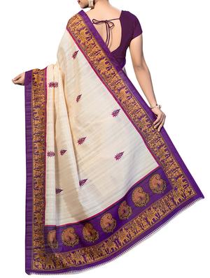 contrast bordered art silk half & half saree with blouse - 10765940 - Standard Image - 2