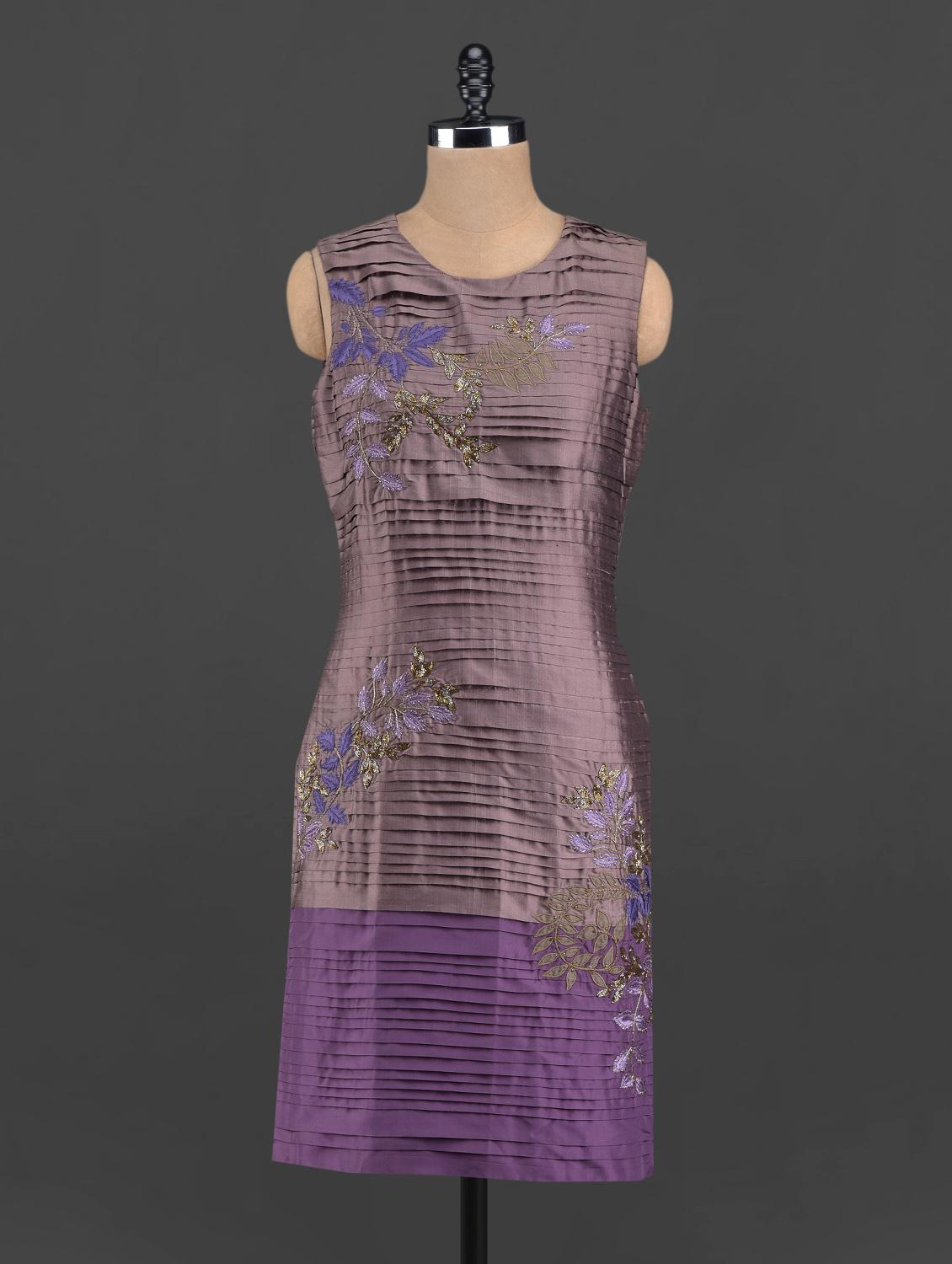 Brown Pleated Sleeveless Bodycon Dress - Zzaaki
