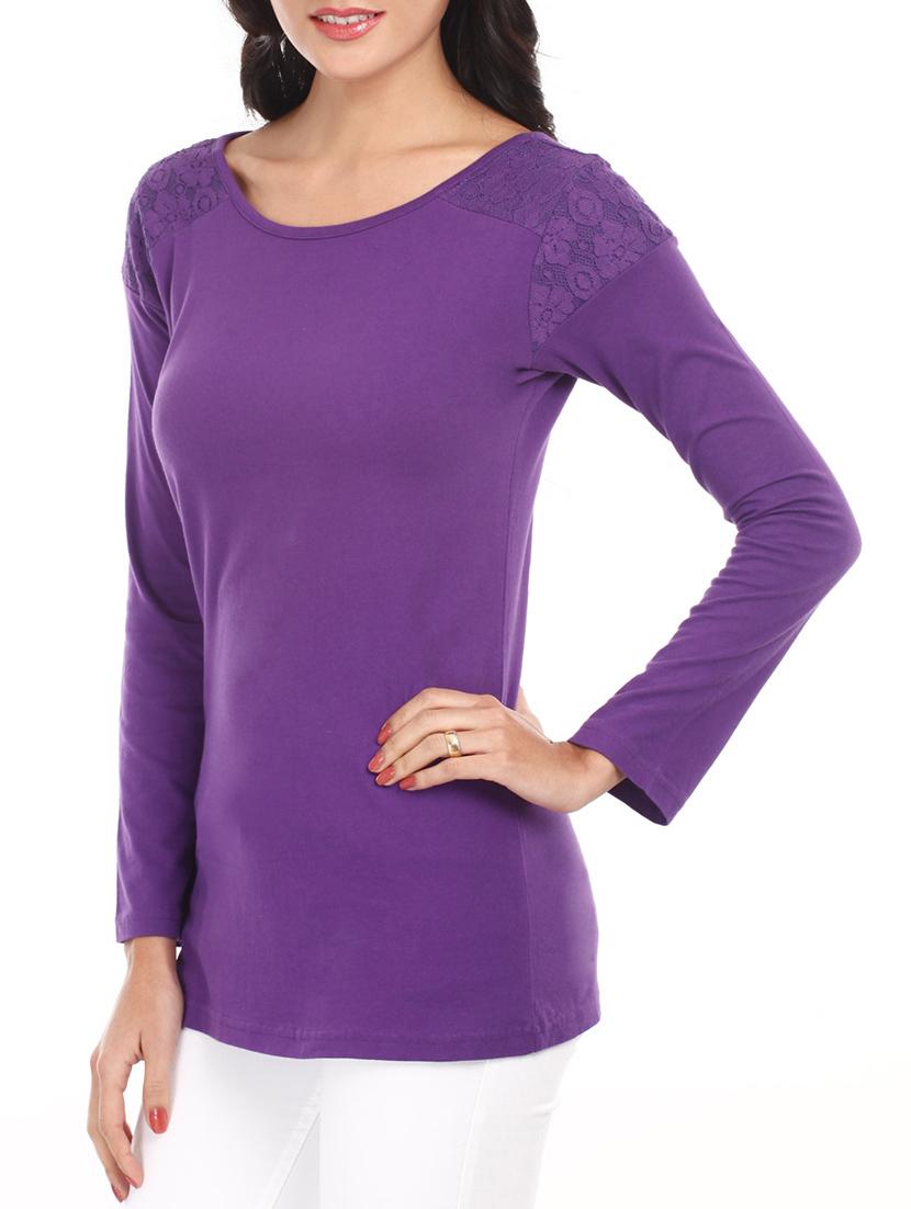 solid purple lace yoke cotton top - 1078010 - Zoom Image - 2