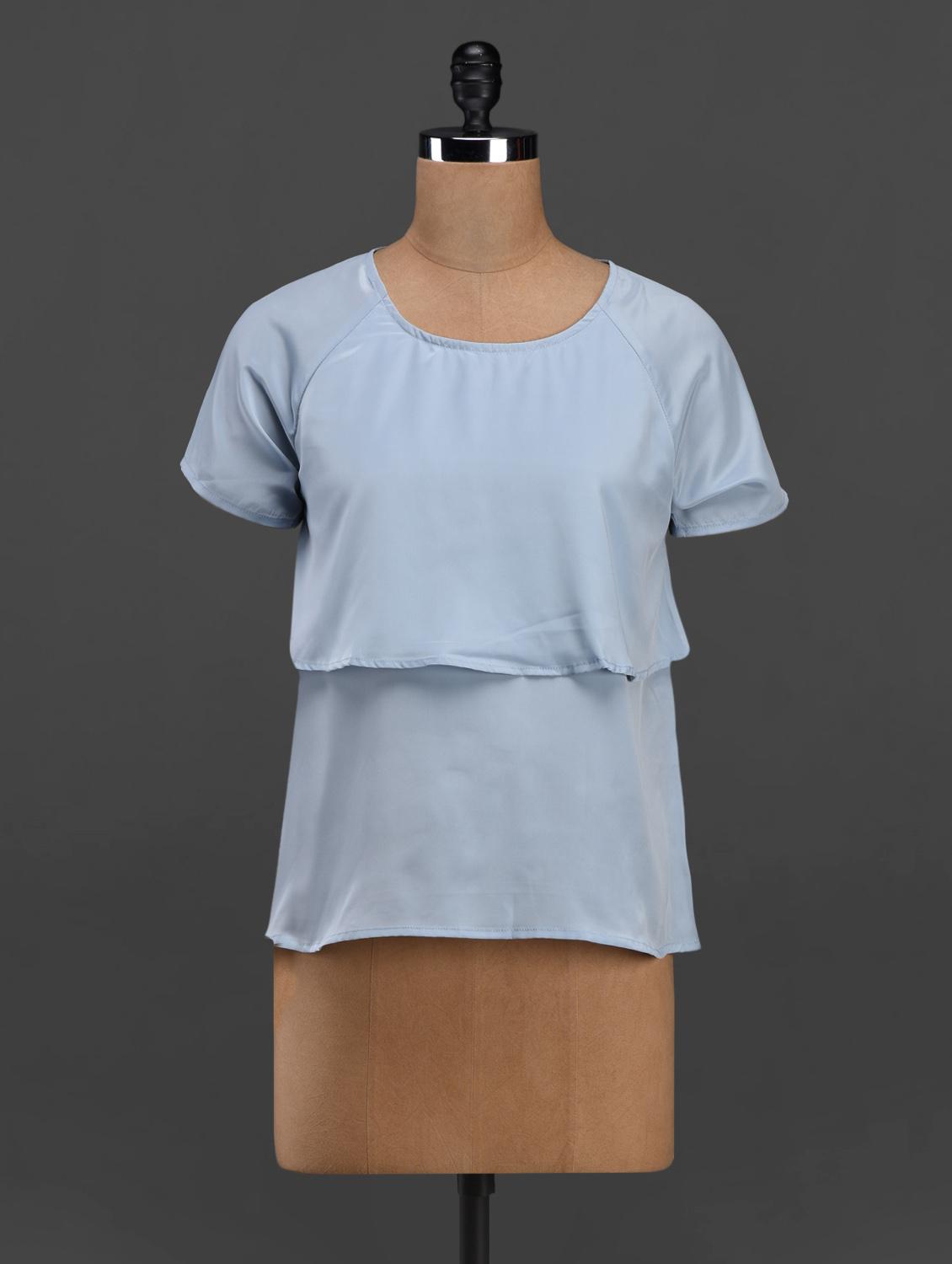 Round Neck Short Sleeve Layered Crepe Top - Meira