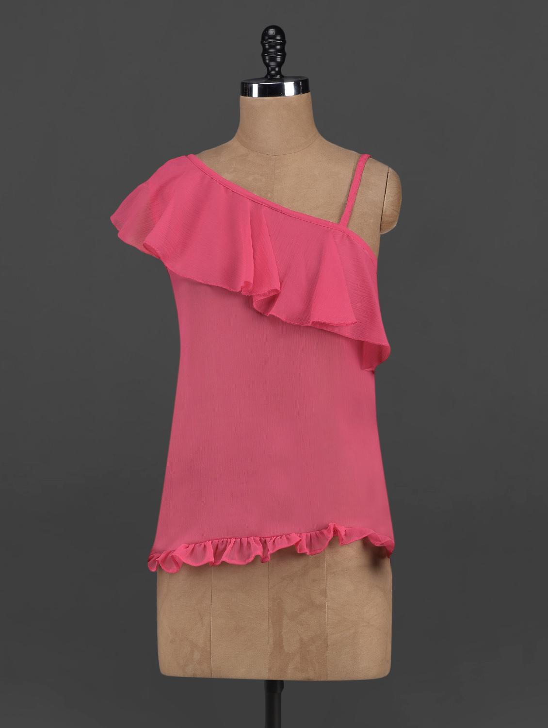 Pink Sheer Chiffon Ruffled Top - Yepme