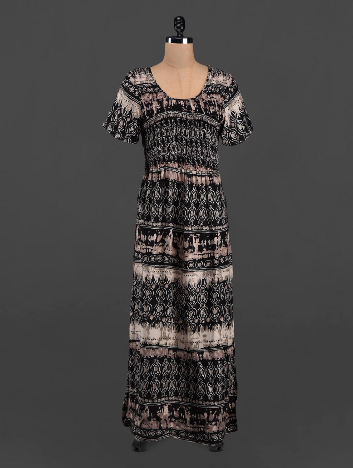 Black Printed Short Sleeve Maxi Dress - LastInch