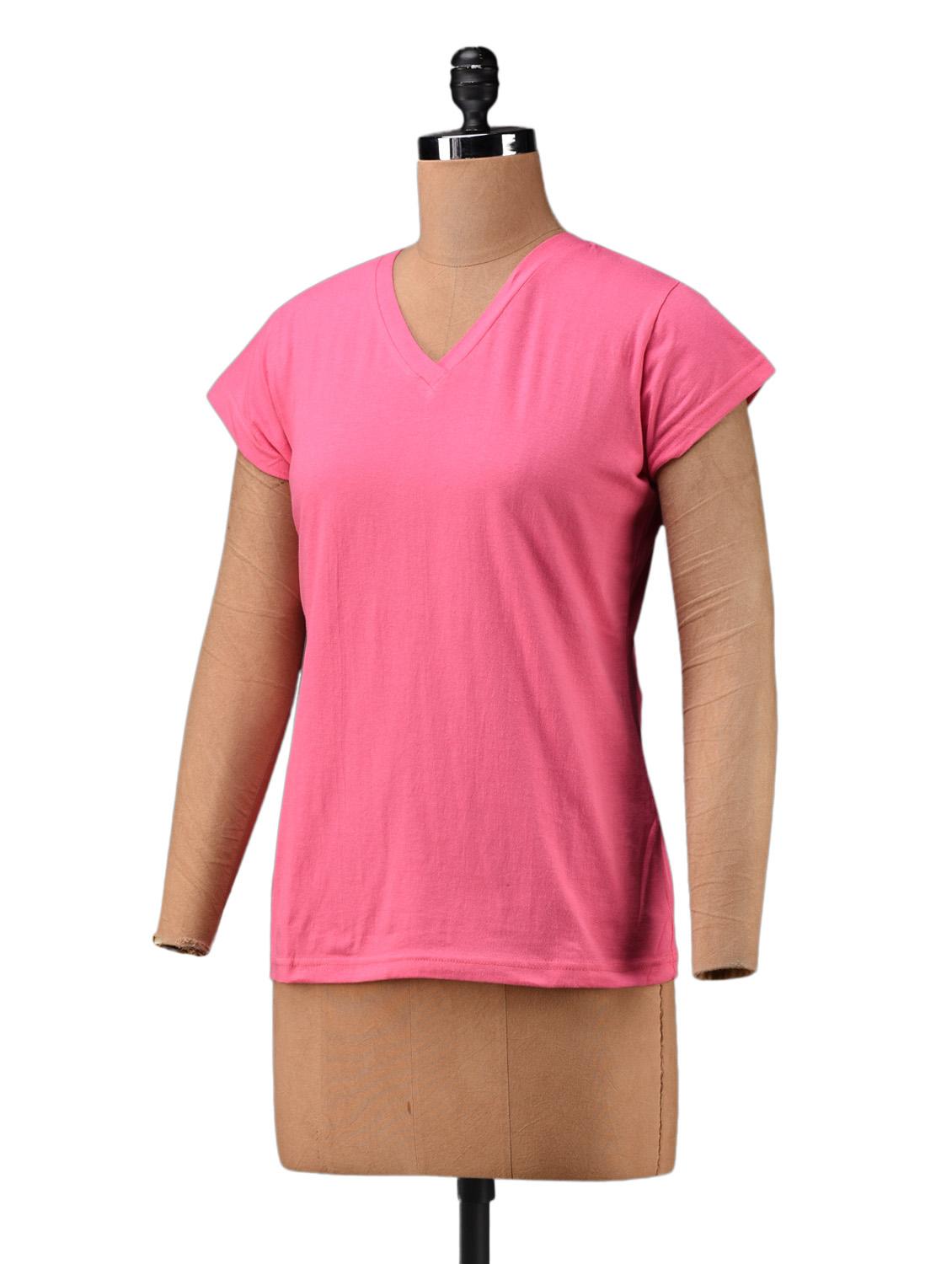 Pink V - Neck Cotton Knit Top - 1081350 - Zoom Image - 2