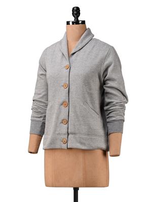 Grey Cotton Fleece Jacket - 1081353 - Standard Image - 2