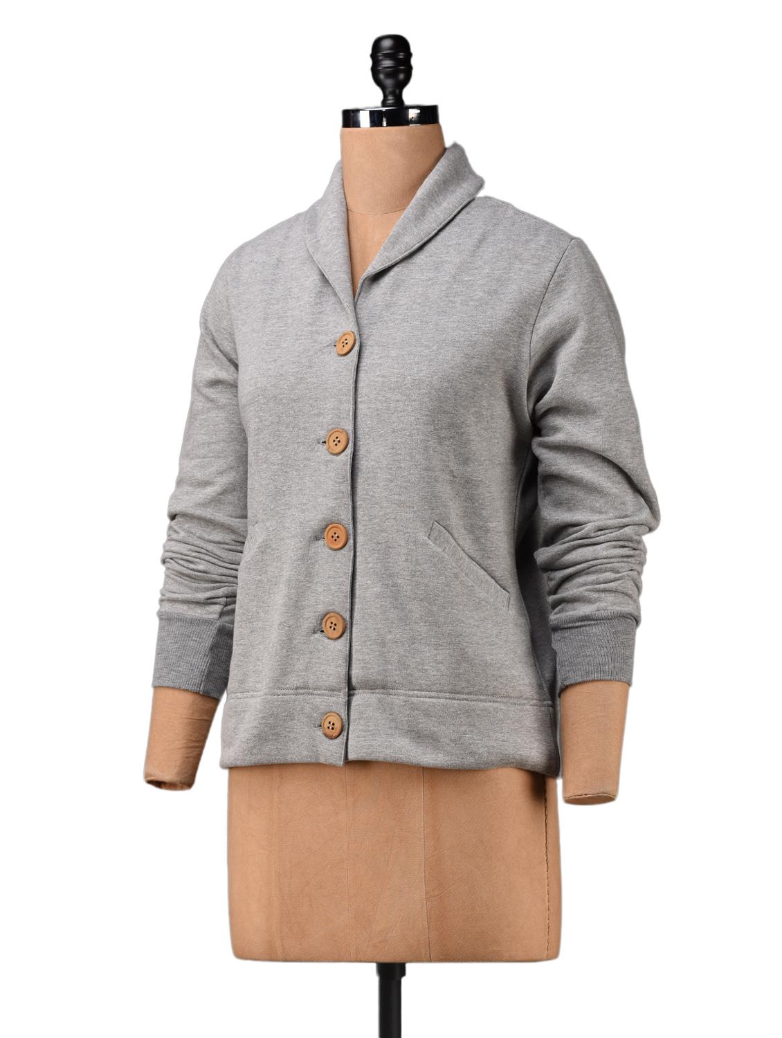 Grey Cotton Fleece Jacket - 1081353 - Zoom Image - 2
