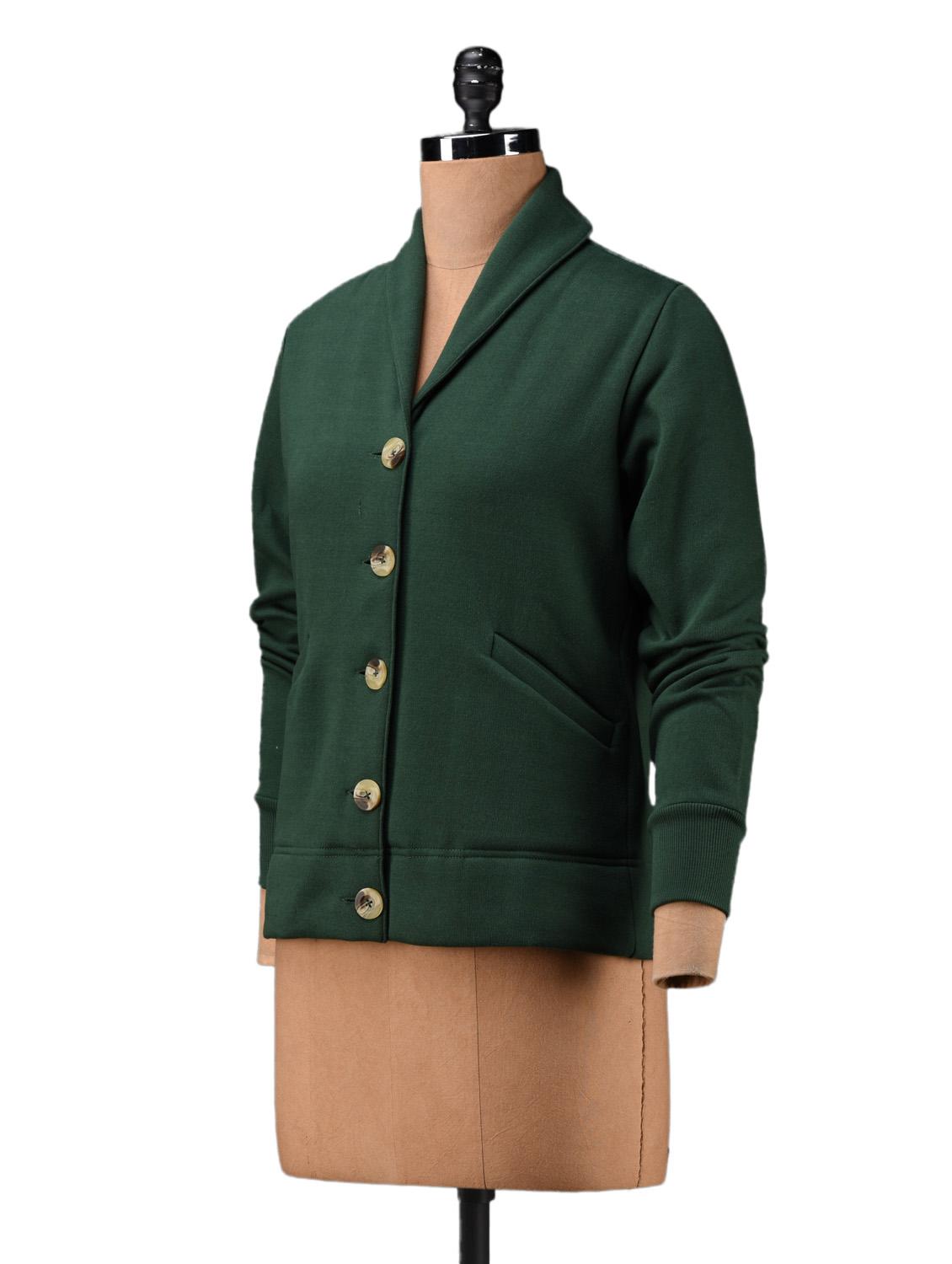 Dark Green Cotton Fleece Jacket - 1081357 - Zoom Image - 2