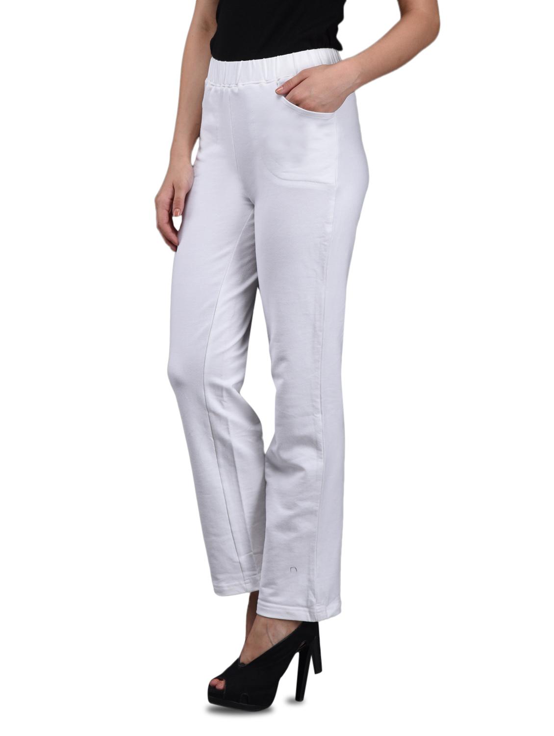 White Cotton Lycra Track pants - 1081403 - Zoom Image - 2