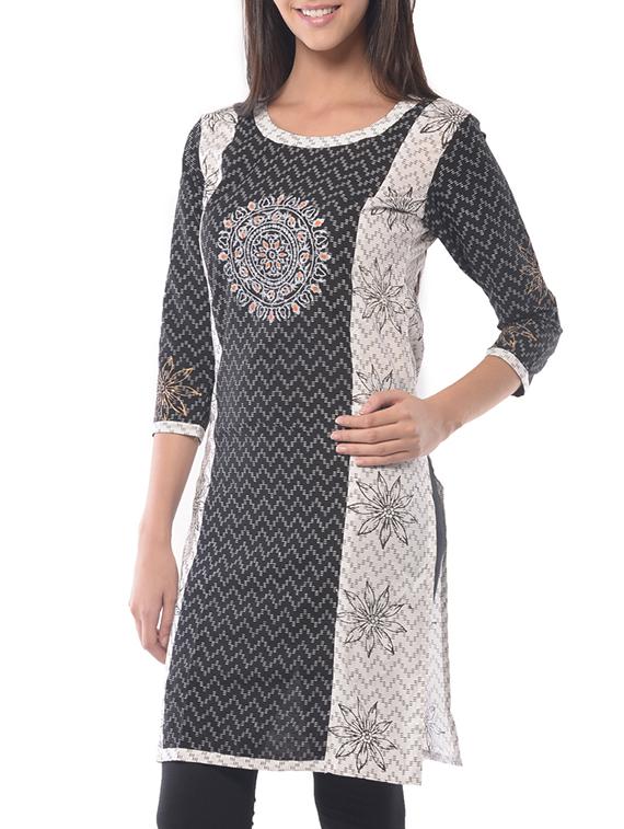 black cotton straight kurta - 10814570 - Zoom Image - 2