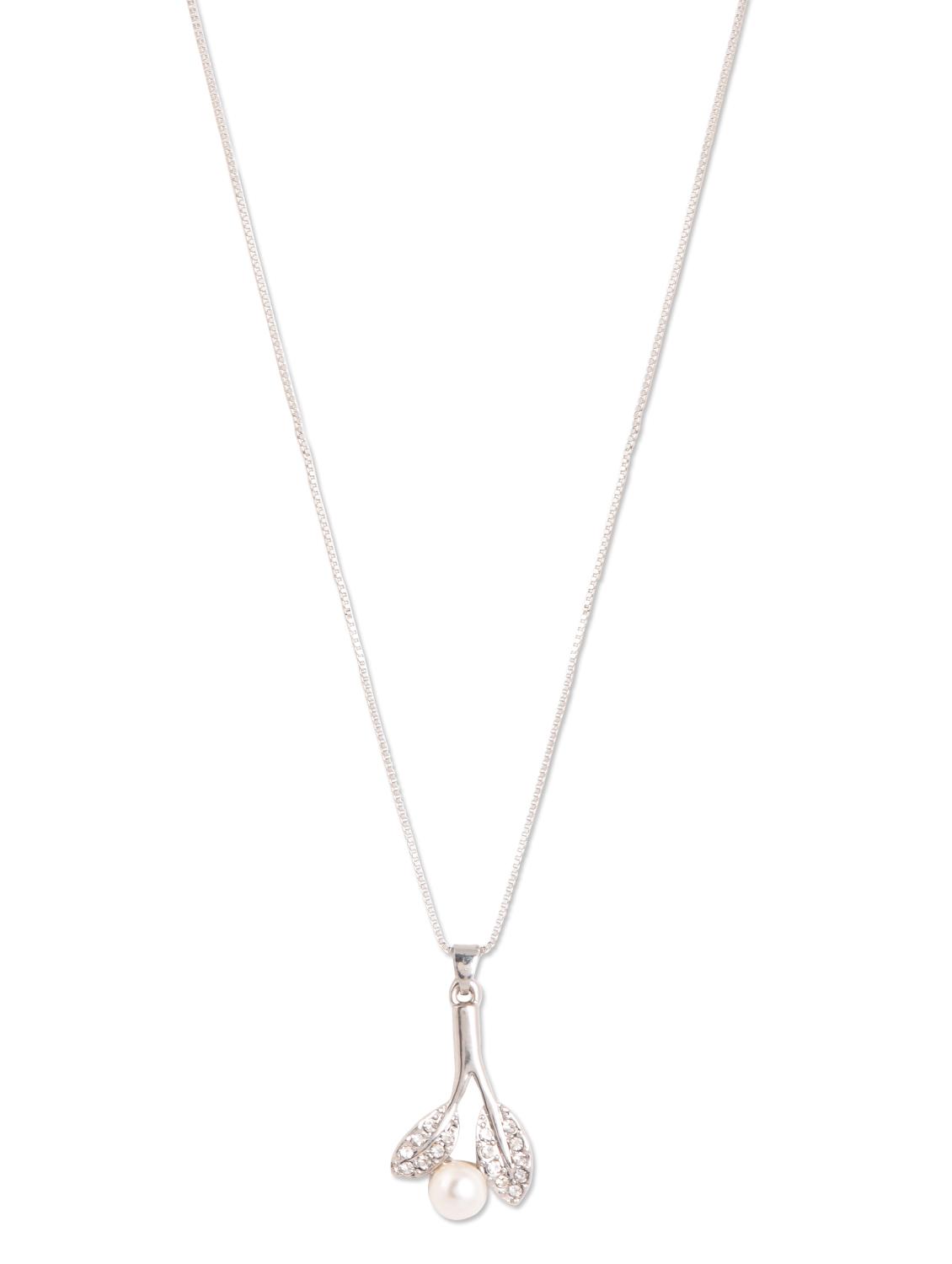 Silver Metal Alloy & Pearl Beads Pendant With Chain - Golden Peacock