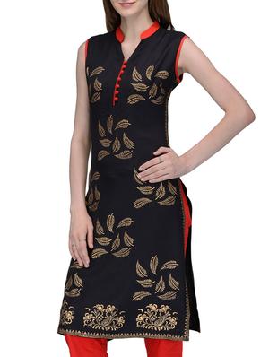 black rayon straight kurta - 10819821 - Standard Image - 2