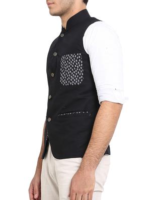 black linen nehru jacket - 10839792 - Standard Image - 2