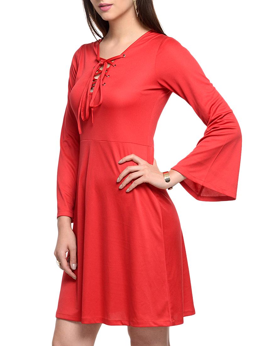 solid red a-line dress - 10841169 - Zoom Image - 2