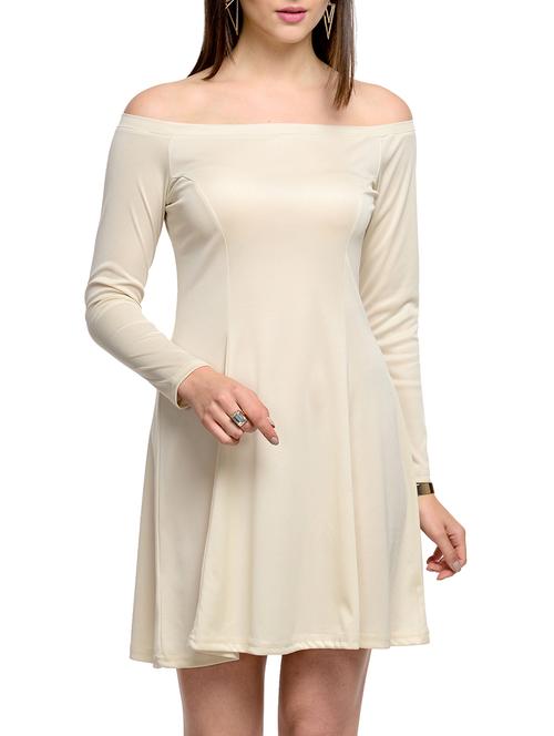 beige polyester front bow tie up dress - 10841171 - Standard Image - 1