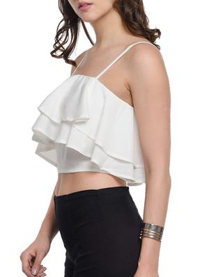 white polyester ruffle top - 10841178 - Standard Image - 2
