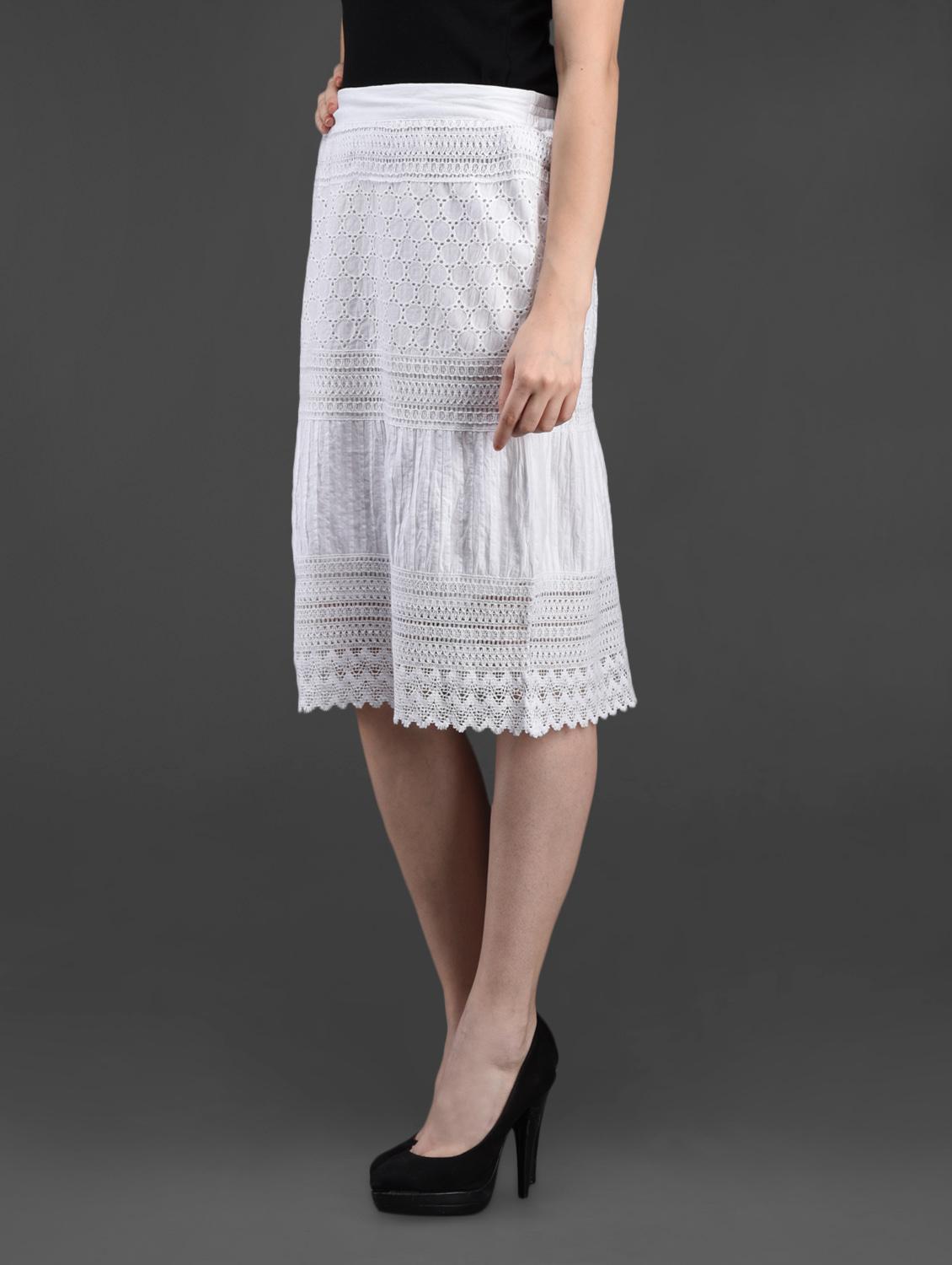 white schiffili & lace cotton skirt - 1084481 - Zoom Image - 2