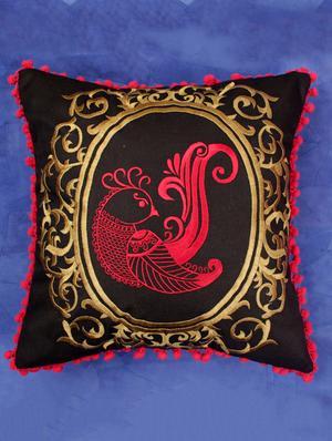 black gold & red bird cushion cover - 10857325 - Standard Image - 2