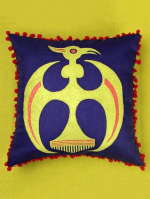 indigo & lemon yellow bird cushion cover - 10857332 - Standard Image - 2