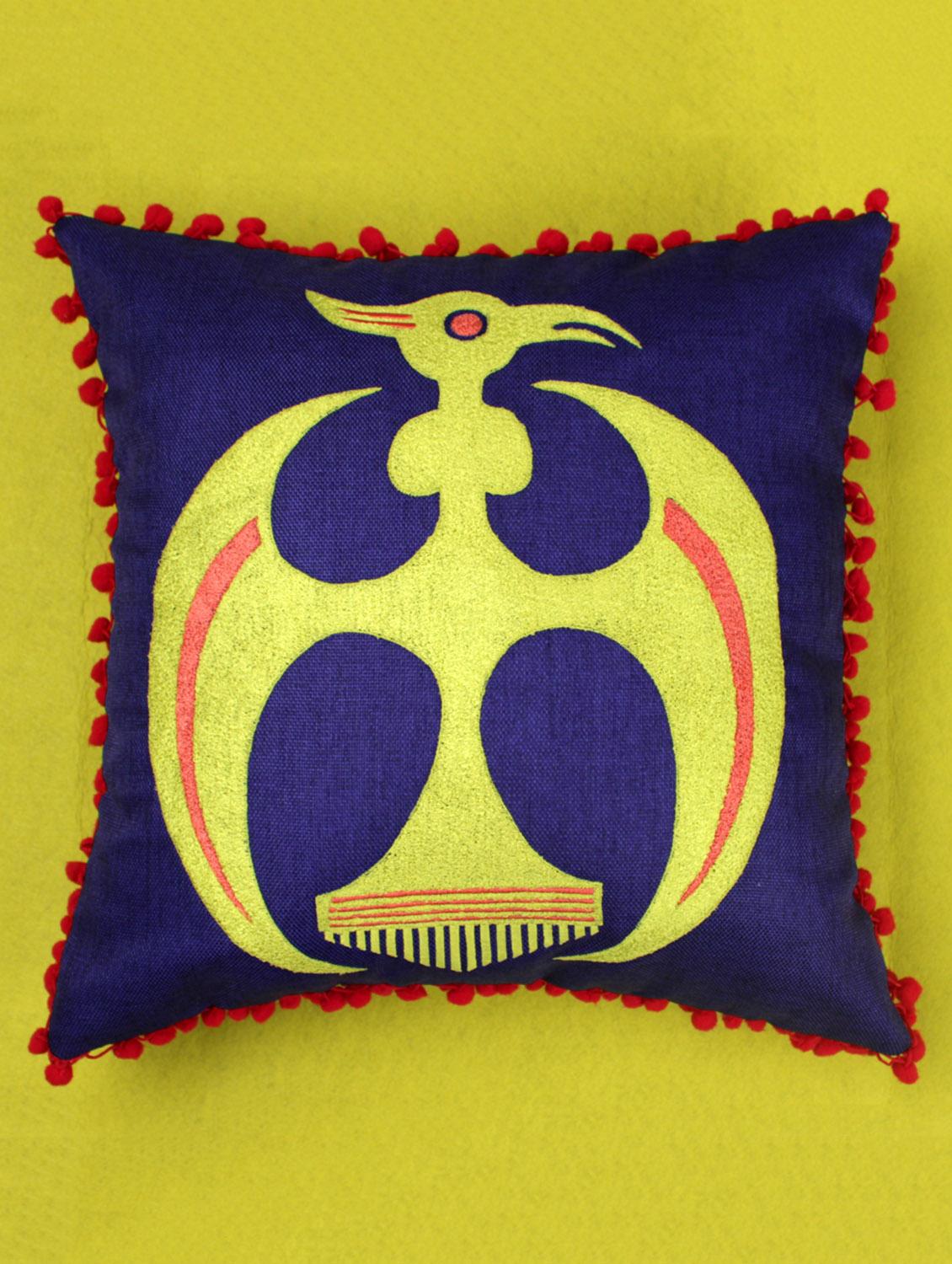 indigo & lemon yellow bird cushion cover - 10857332 - Zoom Image - 2