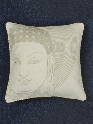 off-white & gold buddha face cushion cover - 10857341 - Standard Image - 2