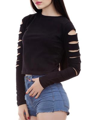 cut out sleeved crop top - 10862341 - Standard Image - 2