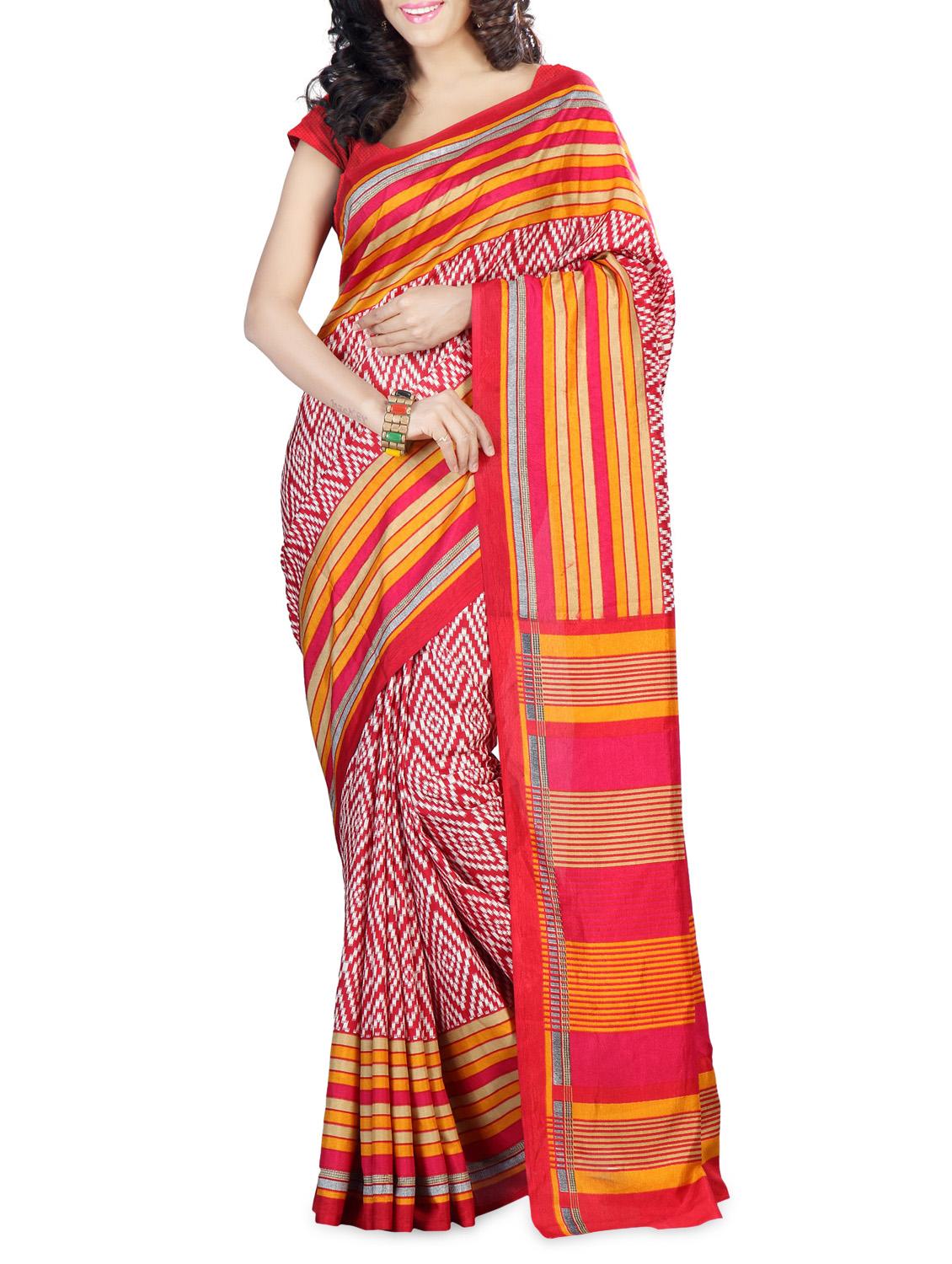 Geometric Printed Art Silk Saree - Ambaji