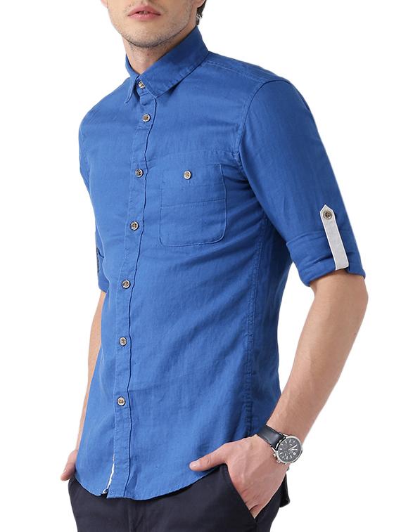 blue cotton casual shirt - 10880938 - Zoom Image - 2