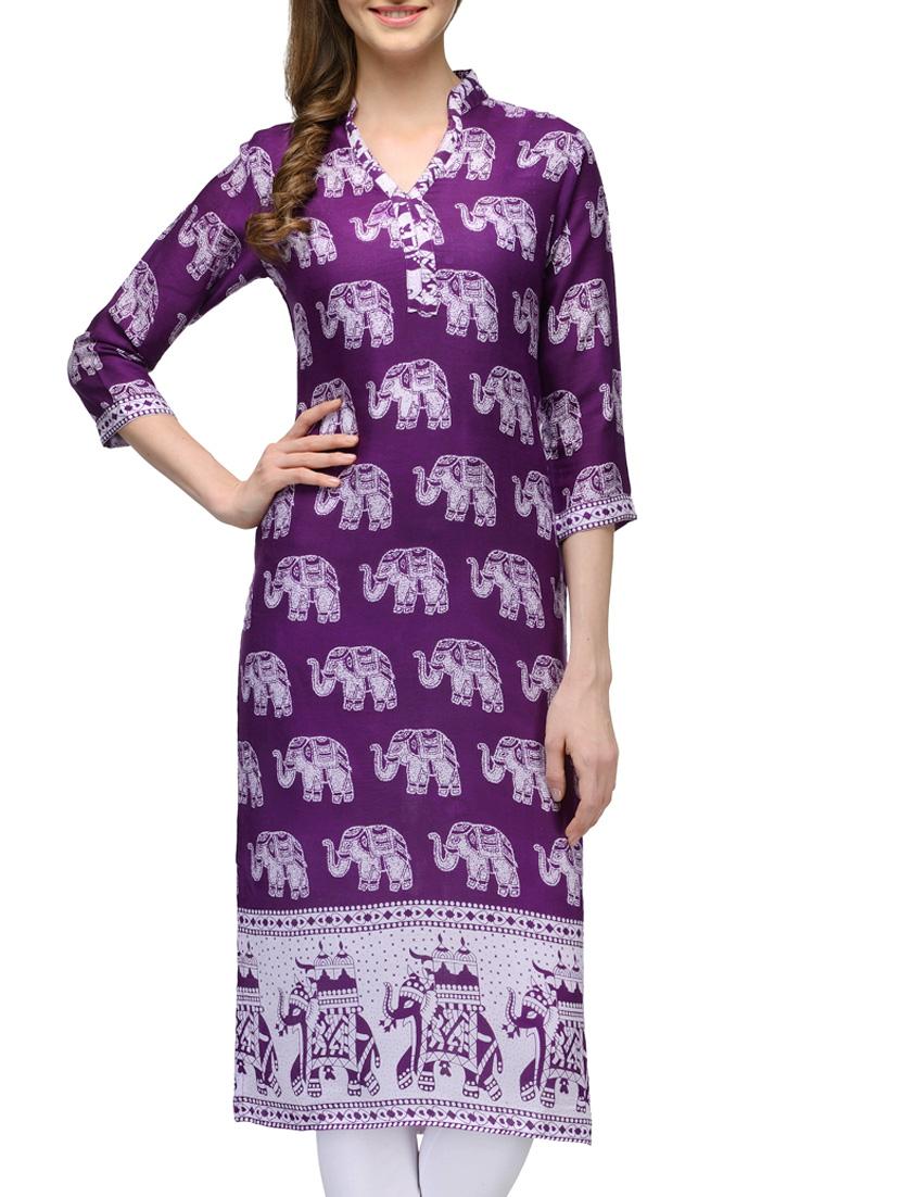 Purple Rayon Regular Kurta - By