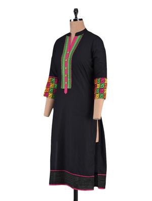 quarter sleeve embroidered back yoke cotton kurta - 1094216 - Standard Image - 2