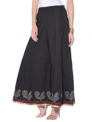 Black hand block print cotton divided skirt - 10967072 - Standard Image - 2