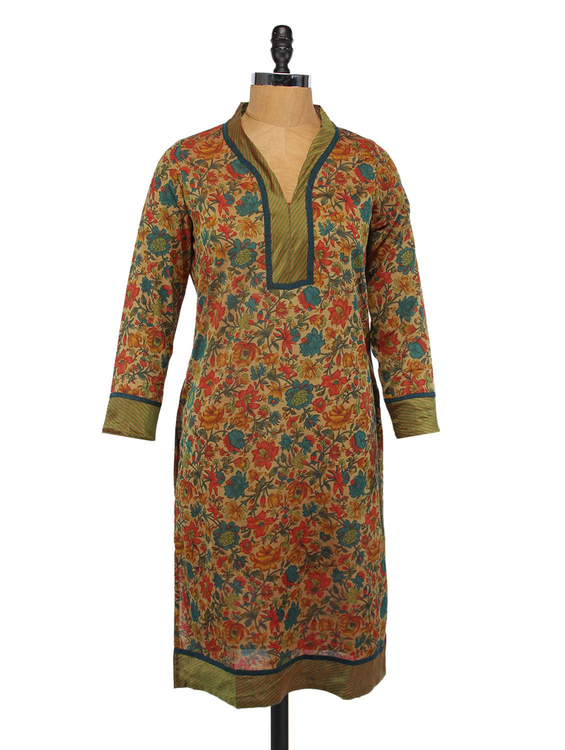Quarter Sleeves Floral Print Kurta - Svarikaa