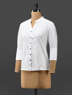 White mandarin collar Cotton Top - 1097274 - Standard Image - 2