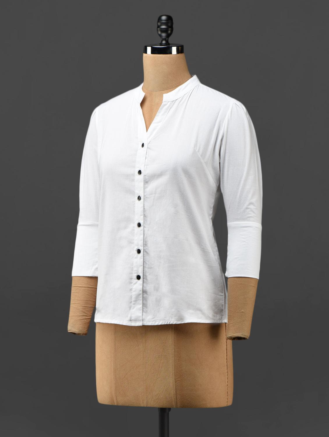 White mandarin collar Cotton Top - 1097274 - Zoom Image - 2