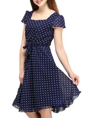 blue polka dot print a line dress - 1100913 - Standard Image - 2