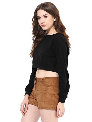 long sleeved boat neck crop top - 11013031 - Standard Image - 2