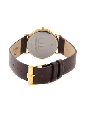 brown leather analogue watch with round gold dial - 11014927 - Standard Image - 2