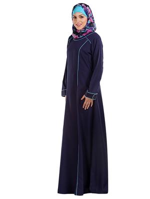 navy blue polycrepe full sleeved abaya - 11032273 - Standard Image - 2